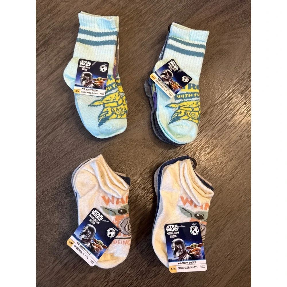 Star Wars Mandalorian Grogu Kids Socks 16 Pair Bundle No-Show/ Mid-Crew 5-11.5